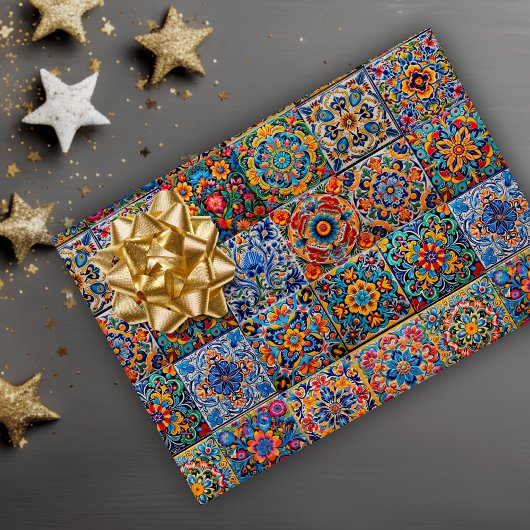Elegante Mexicaanse talavera rode gele tegels Cadeaupapier
