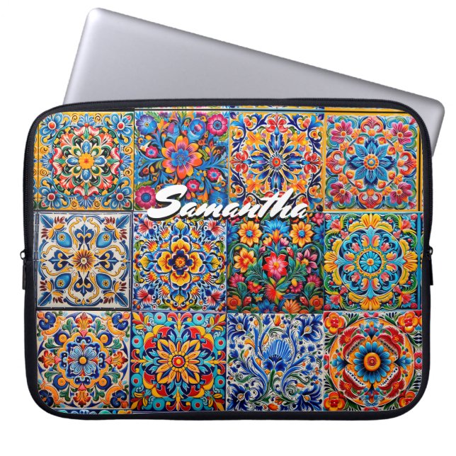 Elegante Mexicaanse talavera rode gele tegels Laptop Sleeve (Voorkant)