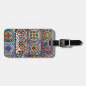 Elegante Mexicaanse talavera rode gele tegels mono Bagagelabel (Voorkant horizontaal)