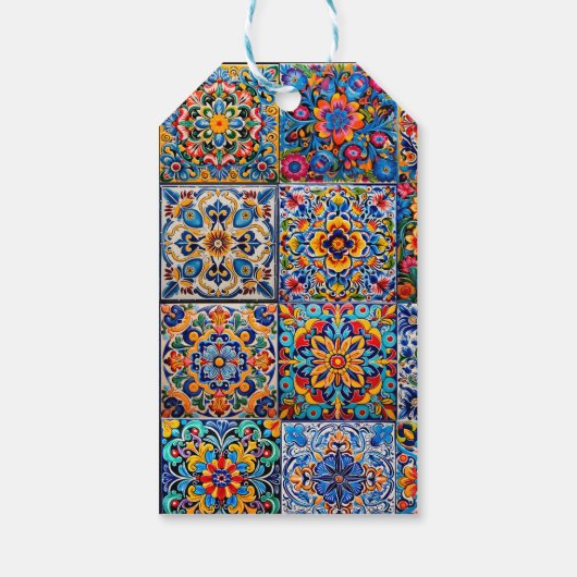 Elegante Mexicaanse talavera rode gele tegels mono Cadeaulabel (Achterkant)