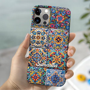 Elegante Mexicaanse talavera rode gele tegels mono iPhone 15 Case
