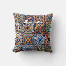 Elegante Mexicaanse talavera rode gele tegels mono Kussen