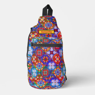 Elegante Mexicaanse talavera rode gele tegels mono Sling Bag
