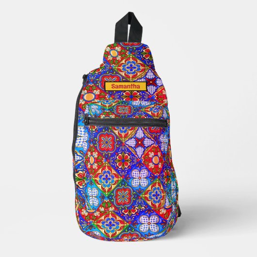 Elegante Mexicaanse talavera rode gele tegels mono Sling Bag (Voorkant)