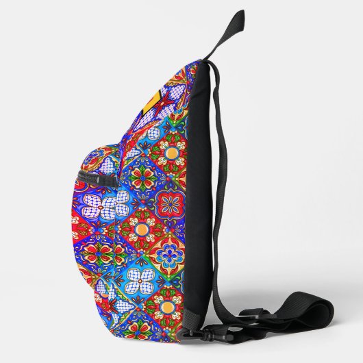 Elegante Mexicaanse talavera rode gele tegels mono Sling Bag (Rechts)