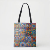 Elegante Mexicaanse talavera rode gele tegels mono Tote Bag (Voorkant)