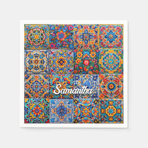 Elegante Mexicaanse talavera rode gele tegels Servet