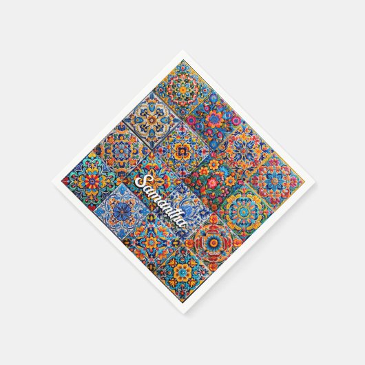 Elegante Mexicaanse talavera rode gele tegels Servet (Hoek)