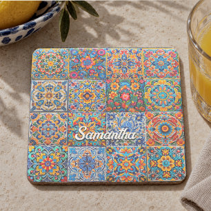 Elegante Mexicaanse talavera rode gele tegels Stenen Onderzetter