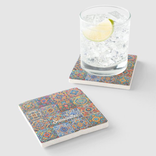 Elegante Mexicaanse talavera rode gele tegels Stenen Onderzetter (Zijkant)