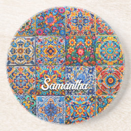 Elegante Mexicaanse talavera rode gele tegels Zandsteen Onderzetter