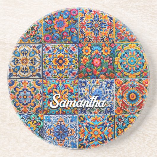 Elegante Mexicaanse talavera rode gele tegels Zandsteen Onderzetter (Voorkant)