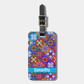 Elegante Mexicaanse talavera rood blauw paarse teg Bagagelabel (Voorkant verticaal)