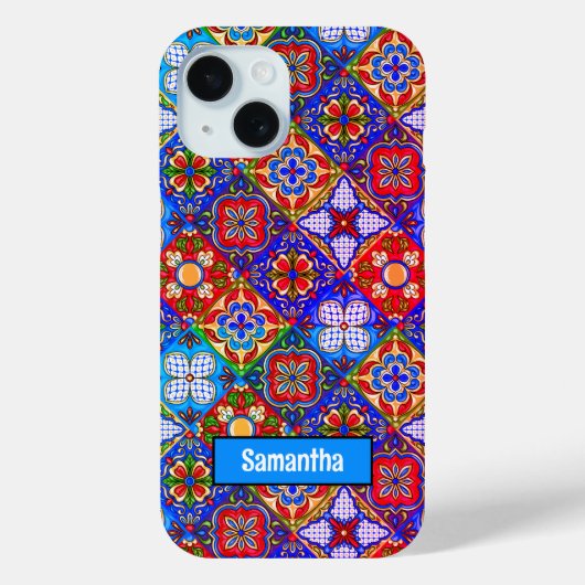 Elegante Mexicaanse talavera rood blauw paarse teg Case-Mate iPhone Case (Achterkant)