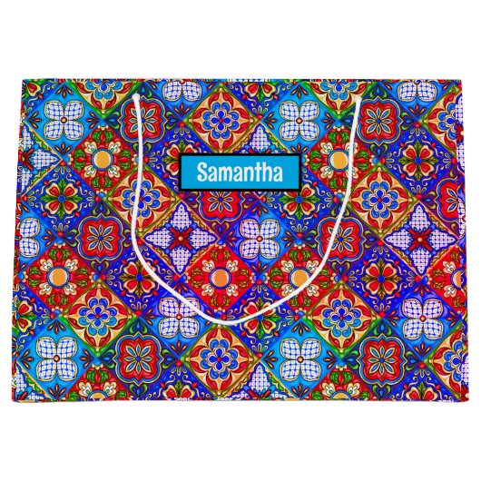 Elegante Mexicaanse talavera rood blauw paarse teg Groot Cadeauzakje (Voorkant)