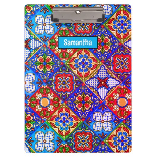 Elegante Mexicaanse talavera rood blauw paarse teg Klembord (Voorkant)