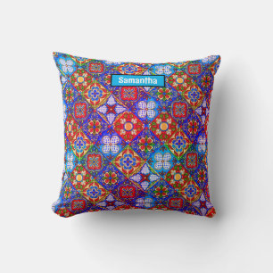 Elegante Mexicaanse talavera rood blauw paarse teg Kussen
