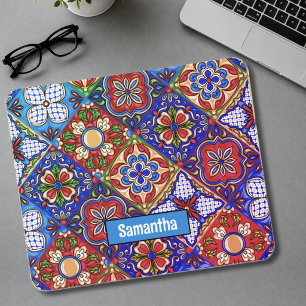 Elegante Mexicaanse talavera rood blauw paarse teg Muismat