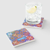 Elegante Mexicaanse talavera rood blauw paarse teg Stenen Onderzetter (Zijkant)