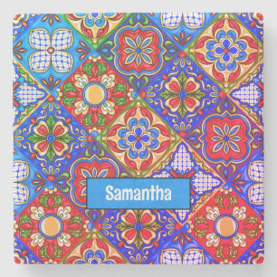 Elegante Mexicaanse talavera rood blauw paarse teg Stenen Onderzetter