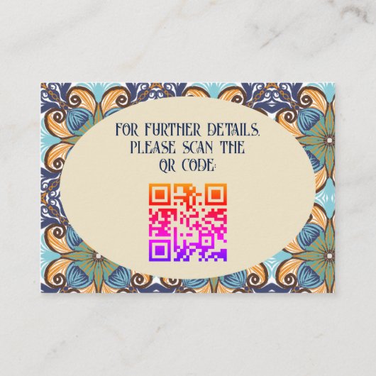 Elegante Mexicaanse Talavera Wedding Details QR co Informatiekaartje (Achterkant)