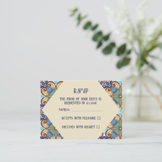 Elegante Mexicaanse Talaveras Diamond RSVP Informatiekaartje (Staand voorkant)