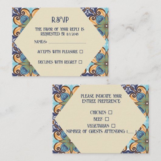 Elegante Mexicaanse Talaveras Diamond RSVP Informatiekaartje (Voorkant / Achterkant)