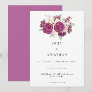 Elegante Micro Wedding Bourgogne Bloemen Roos Roze Save The Date