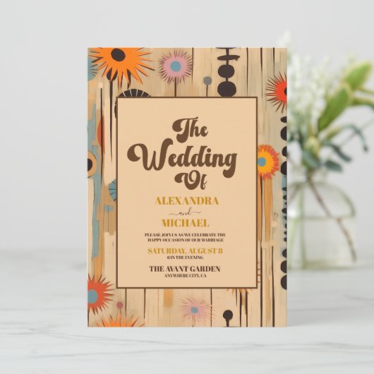 Elegante Mid Century bloemenbruiloft Kaart (Staand voorkant)