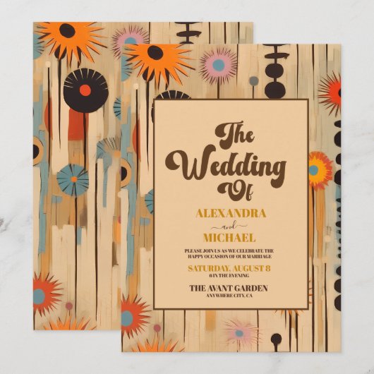 Elegante Mid Century bloemenbruiloft Kaart (Voorkant / Achterkant)