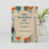 Elegante Mid Century bloemenbruiloft Kaart (Staand voorkant)