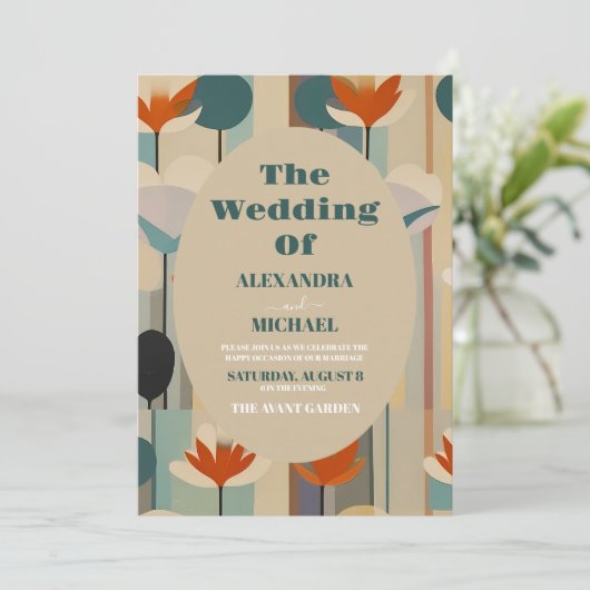 Elegante Mid Century bloemenbruiloft Kaart (Staand voorkant)