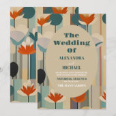 Elegante Mid Century bloemenbruiloft Kaart (Voorkant / Achterkant)