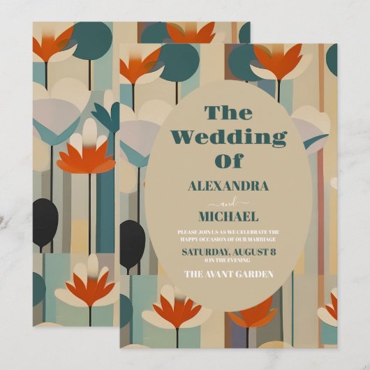 Elegante Mid Century bloemenbruiloft Kaart (Voorkant / Achterkant)