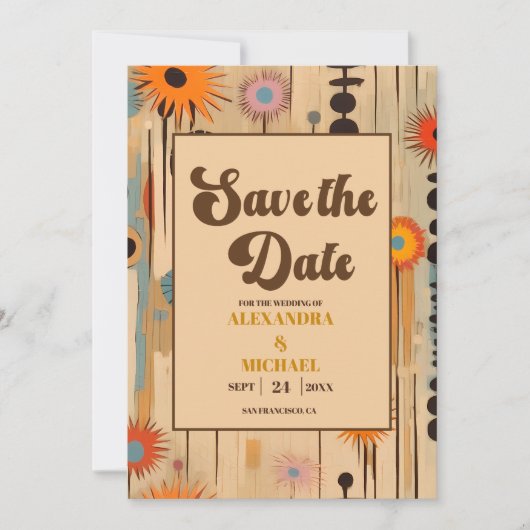 Elegante Mid Century bloemenbruiloft Save The Date (Voorkant)