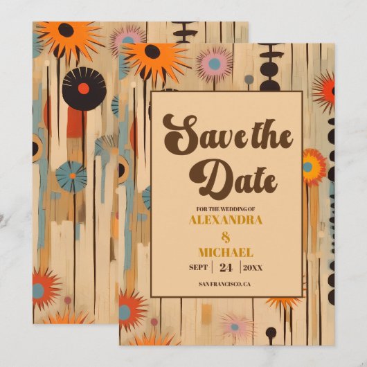 Elegante Mid Century bloemenbruiloft Save The Date (Voorkant / Achterkant)