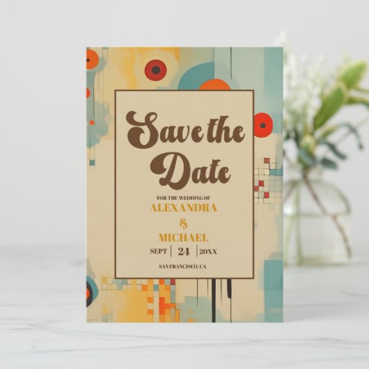 Elegante Mid Century bloemenbruiloft Save The Date (Staand voorkant)
