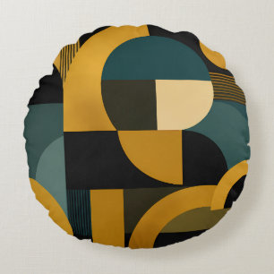 Elegante mid-century modern gouden en turquoise ge rond kussen