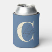 Elegante Mid-Century Modern Monogram Capri Blauw Blikjeskoeler (Blikje Voorkant)