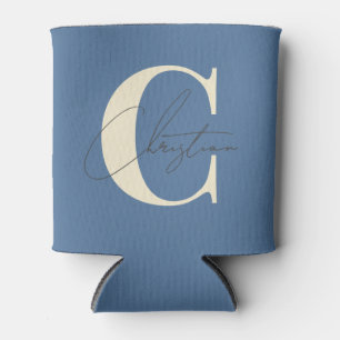 Elegante Mid-Century Modern Monogram Capri Blauw Blikjeskoeler