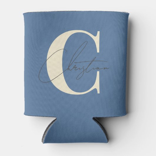 Elegante Mid-Century Modern Monogram Capri Blauw Blikjeskoeler (Voorkant)