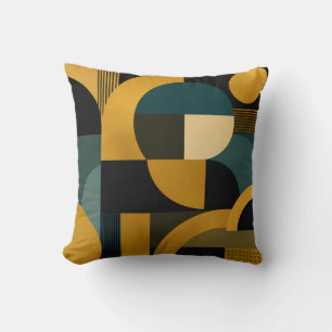 Elegante mid-century moderne gouden en turquoise g kussen
