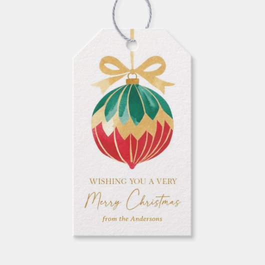 Elegante Midcentury Ornament kerst Cadeaulabel (Voorkant)