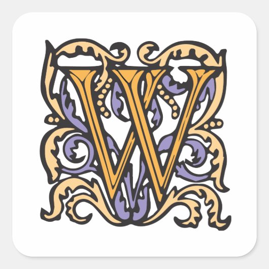 Elegante middeleeuwse letter W Antiek monogram Vierkante Sticker (Voorkant)