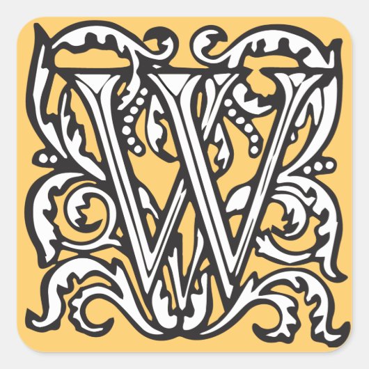 Elegante middeleeuwse letter W Monogram Vierkante Sticker (Voorkant)