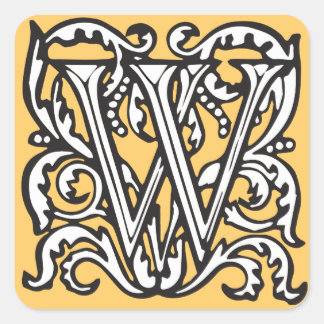Elegante middeleeuwse letter W Monogram Vierkante Sticker