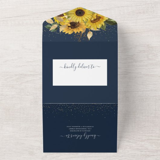 Elegante Middernacht Zonnewijzer Marineblauwe Brui All In One Uitnodiging (Buitenkant)