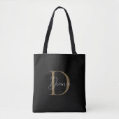 Elegante Middernacht Zwarte Mosgoud Schrift Monogr Tote Bag (Voorkant)