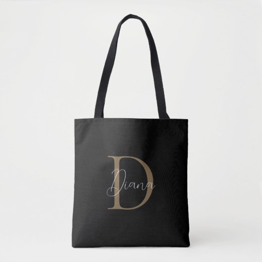 Elegante Midnight Black Mosgroen Goud Schrift Mono Tote Bag (Voorkant)