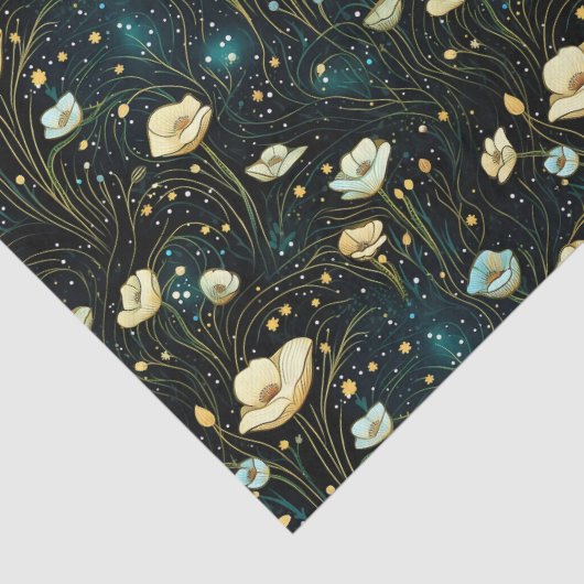 Elegante Midnight Blue Celestial Bloemen Decoupage Tissuepapier (Detail)